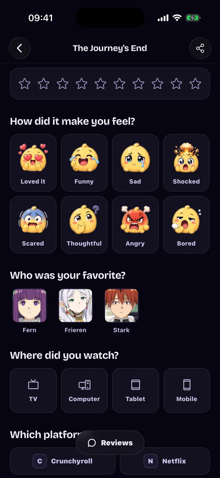 Episode journal: eight feelings, favourite character and device