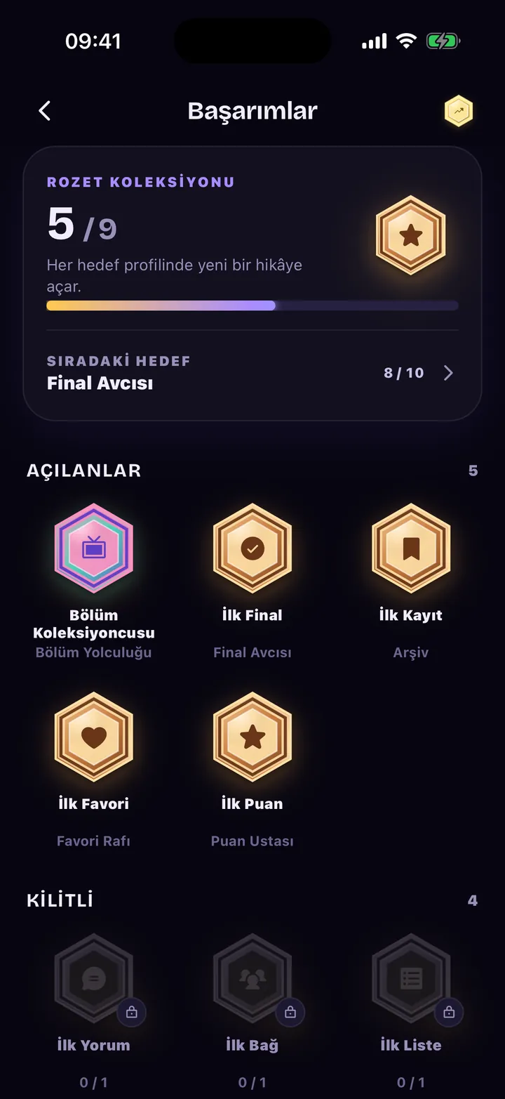 Başarımlar: açılan ve kilitli rozetler