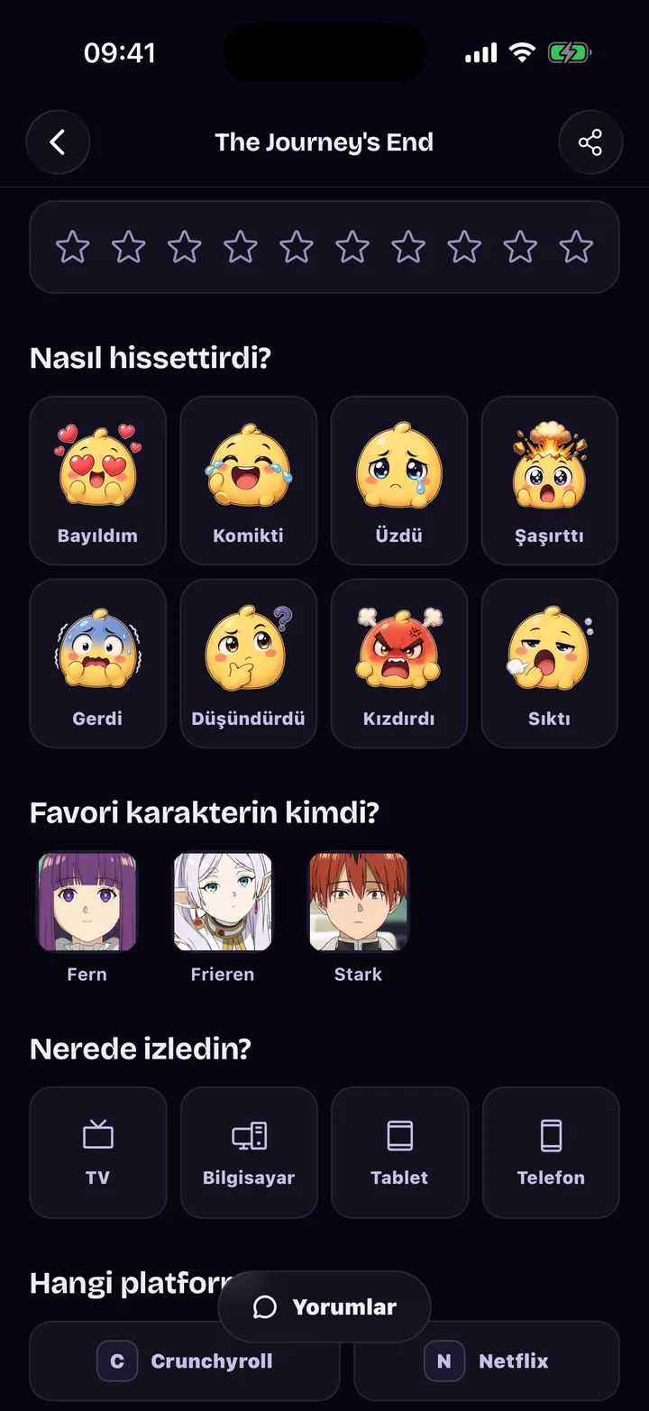 Bölüm günlüğü: sekiz his, favori karakter ve izlenen cihaz